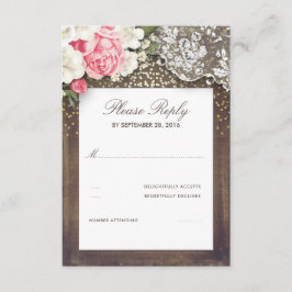 Rustieke Burlap en Floral Lace Wedding RSVP Kaart