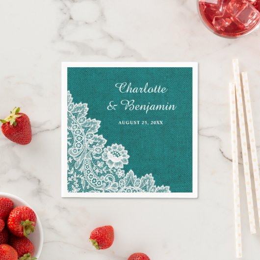 Rustieke Burlap en Kant Blauwgroen bruiloft servet (Insitu)