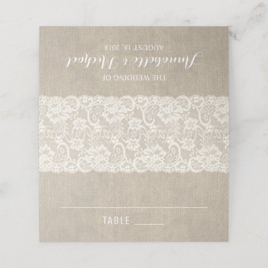 Rustieke Burlap en kant bruiloft plaats kaart Plaatskaartje (Buitenkant ongevouwen)