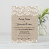 Rustieke burlap en kant  chique bruiloft kaart (Staand voorkant)