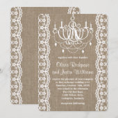 Rustieke Burlap en kant kroonluchter bruiloft Kaart (Voorkant / Achterkant)