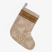 Rustieke Burlap en Kant Snowflake gepersonaliseerd Kleine Kerstsok (Voorkant (Hangend))