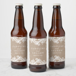 Rustieke Burlap en kanten bruiloft Bier Etiket