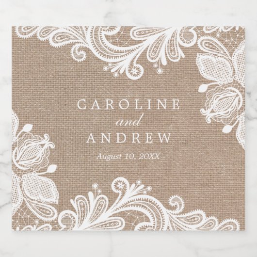 Rustieke Burlap en kanten bruiloft Bier Etiket (Enkel label)