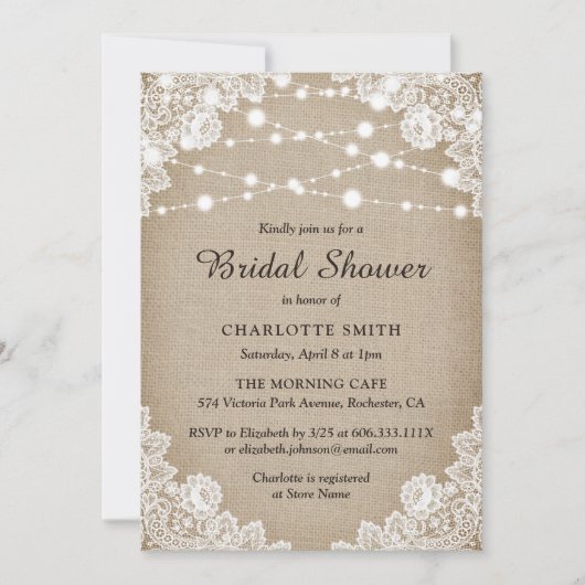 Rustieke Burlap en Lace bruids douche uitnodiging (Voorkant)