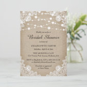 Rustieke Burlap en Lace bruids douche uitnodiging (Staand voorkant)