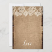 Rustieke Burlap en Lace Country bruiloft uitnodigi Kaart (Achterkant)