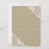 Rustieke Burlap en Lace Country Wedding Kaart (Achterkant)