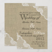 Rustieke Burlap en Lace Country Wedding Kaart (Voorkant / Achterkant)