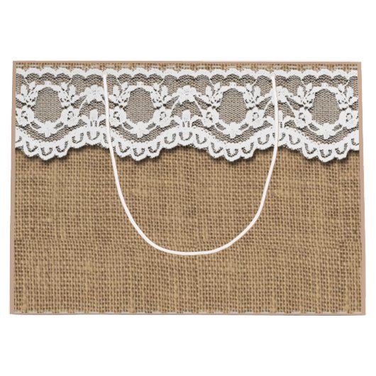 Rustieke Burlap en Lace Paper Bag Large Cadeautasje (Voorkant)