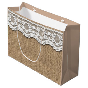 Rustieke Burlap en Lace Paper Bag Large Cadeautasje