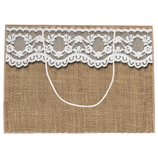 Rustieke Burlap en Lace Paper Bag Large Cadeautasje (Achterkant)