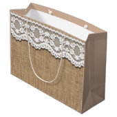 Rustieke Burlap en Lace Paper Bag Large Cadeautasje (Achterkant Gekanteld)
