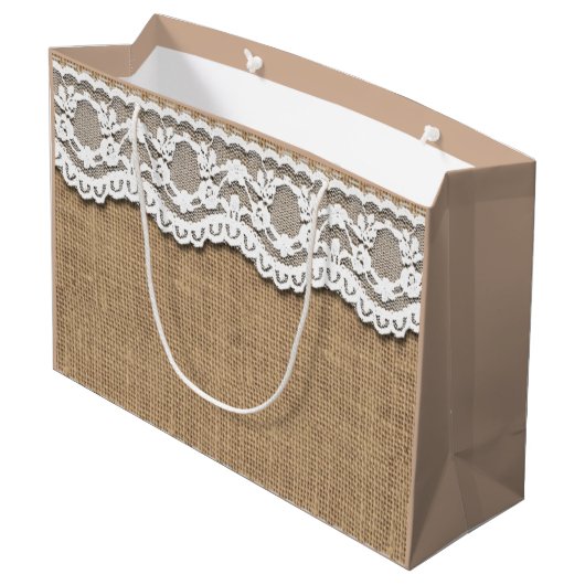 Rustieke Burlap en Lace Paper Bag Large Cadeautasje (Achterkant Gekanteld)