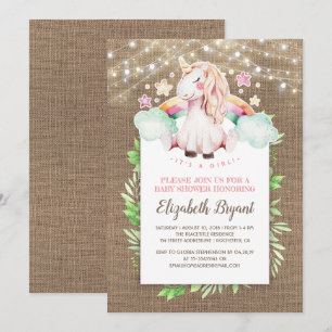 Rustieke Burlap en Magische Eenhoorn Baby shower Kaart