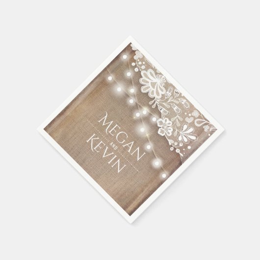 Rustieke Burlap en String Lights Lace Wedding Servetten (Hoek)