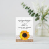 Rustieke Burlap en Zonnebloem Bruiloft behuizing K Informatiekaartje (Staand voorkant)