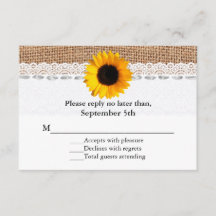 Rustieke Burlap en Zonnebloem Bruiloft RSVP Kaart