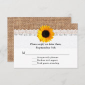 Rustieke Burlap en Zonnebloem Bruiloft RSVP Kaart (Voorkant / Achterkant)