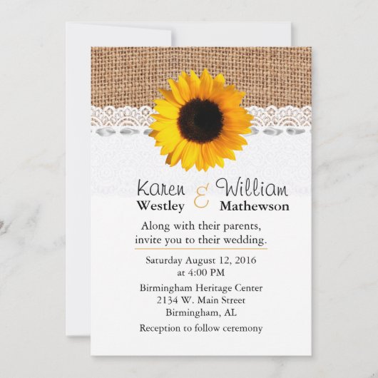 Rustieke Burlap en Zonnebloem bruiloft uitnodiging (Voorkant)