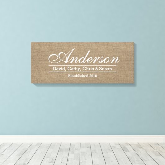 rustieke burlap familie gevestigde familienaam tek canvas afdruk (Insitu (Houten vloer))