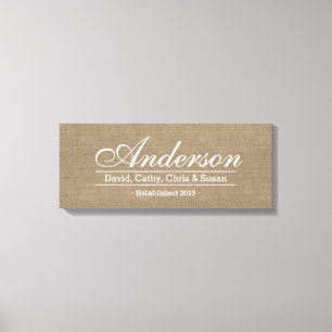 rustieke burlap familie gevestigde familienaam tek canvas afdruk