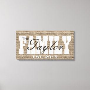 rustieke burlap familie gevestigde familienaam tek canvas afdruk
