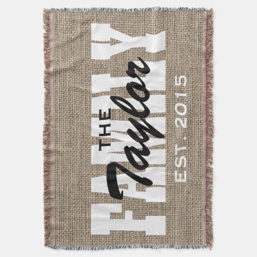 Rustieke Burlap familienaam familie gevestigd Deken (Voorkant Verticaal)