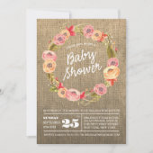 Rustieke Burlap Floral Krans Baby shower Uitnodige Kaart (Voorkant)