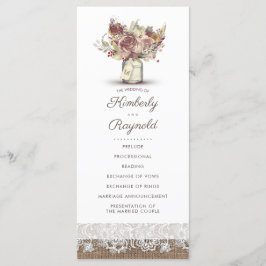 Rustieke Burlap Floral Mason Jar Trouwprogramma's Programmakaart