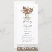 Rustieke Burlap Floral Mason Jar Trouwprogramma's Programmakaart (Voorkant / Achterkant)