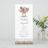 Rustieke Burlap Floral Mason Jar Trouwprogramma's Programmakaart (Staand voorkant)