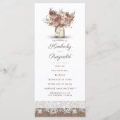 Rustieke Burlap Floral Mason Jar Trouwprogramma's Programmakaart (Voorkant)