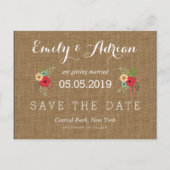 Rustieke Burlap Floral Save the Date Briefkaarten (Voorkant)