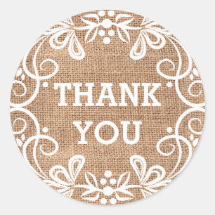 Rustieke Burlap Floral Swirls Dank u Ronde Sticker