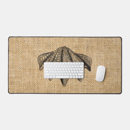 Rustieke Burlap Foto Afbeelding Seashells Design Bureaumat (Keyboard & Muis)