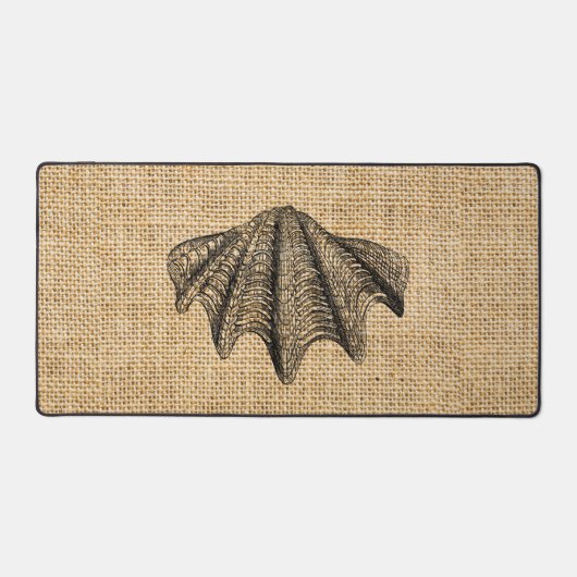Rustieke Burlap Foto Afbeelding Seashells Design Bureaumat (Voorkant)
