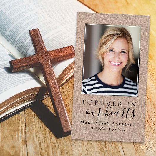 Rustieke Burlap Foto Begrafenis Gebed Kaart