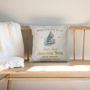 Rustieke Burlap Gold achternaam Christmas Tree Boe Kussen