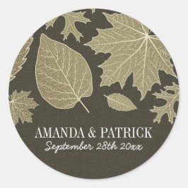 Rustieke Burlap Gold Fall laat huwelijksgunsten Ronde Sticker