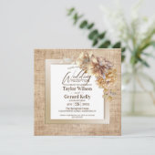 Rustieke Burlap Goud Bloemen Bruiloft Receptie Kaart (Staand voorkant)