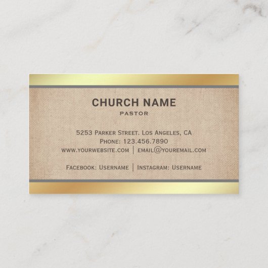 Rustieke Burlap Gouden folie Jezus Christus Kruis  Visitekaartje (Achterkant)