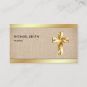 Rustieke Burlap Gouden folie Jezus Christus Kruis  Visitekaartje (Voorkant)