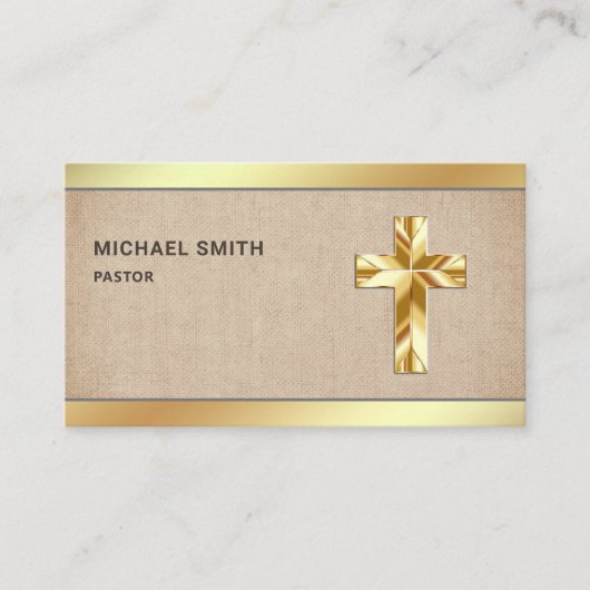 Rustieke Burlap Gouden folie Jezus Christus Kruis  Visitekaartje (Voorkant)