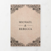 Rustieke Burlap Hoefijzers Lace Wedding Foto Drieluik Uitnodiging (Cover)