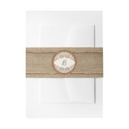 Rustieke Burlap Hout Monogram Bruiloft Belly Band Uitnodigingen Wikkel