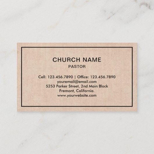 Rustieke Burlap Jesus Christ Cross Pastor Visitekaartje (Achterkant)