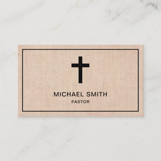 Rustieke Burlap Jesus Christ Cross Pastor Visitekaartje (Voorkant)
