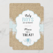 Rustieke Burlap Kant Blauw Baby shower Tafelteken Kaart (Voorkant / Achterkant)