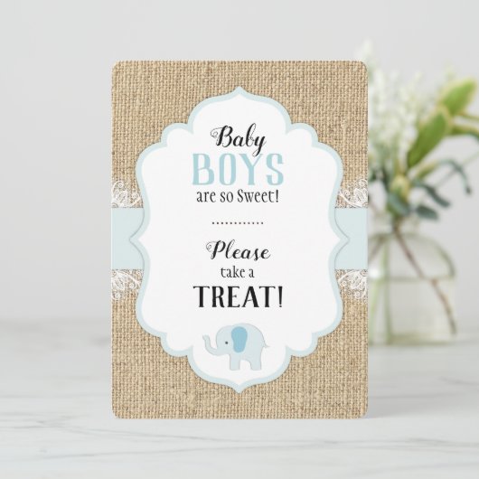 Rustieke Burlap Kant Blauw Baby shower Tafelteken Kaart (Staand voorkant)